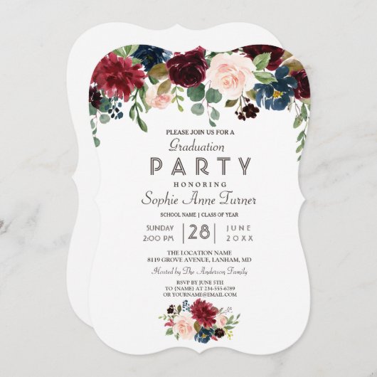 メルロエレガントー海軍ブルーフローラ卒業パーティー 招待状 (正面/裏面)