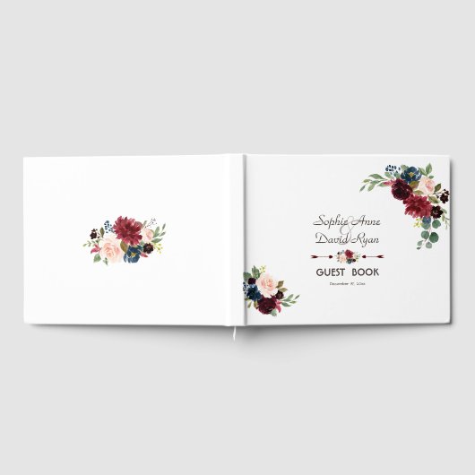 メルロエレガントー海軍ブルーフローラ結婚ズ ゲストブック (全面)