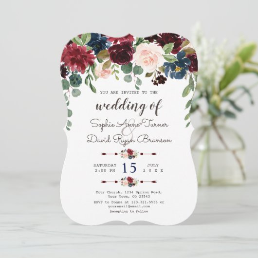 メルロエレガントー海軍ブルーフローラ結婚式の招待 招待状 (スタンド正面)