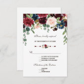 メルロエレガントー海軍ブルーフローラ結婚式RSVP 出欠カード (正面/裏面)