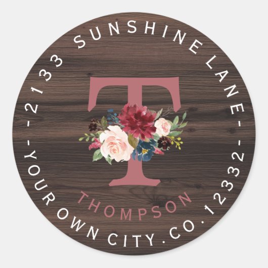 メルロネイビーフローラモノグラムサーキュラー住所 シール (正面)