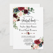 メルロネイビーフローラ手書きリハーサルディナー 招待状 (正面/裏面)