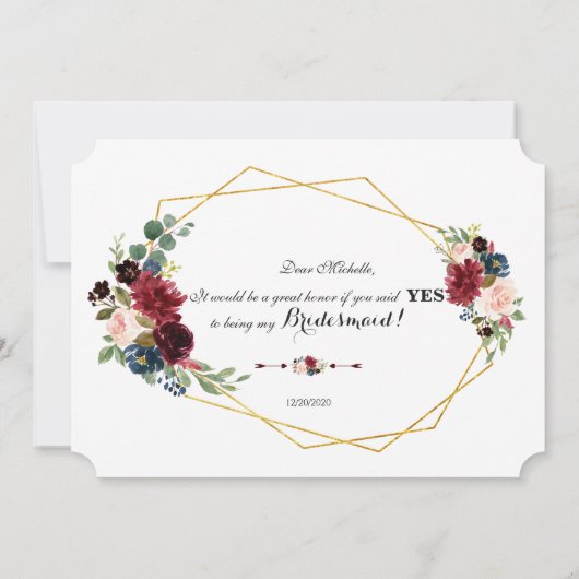 メルロネイビーブルーフローラは私の花嫁になる 招待状 (裏面)