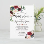 メルロネイビーブルーフローラ手書きブライダルシャワー 招待状 (スタンド正面)