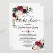 メルロネイビーブルーフローラ手書きブライダルシャワー 招待状 (正面/裏面)