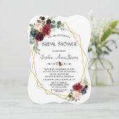 メルロネイビーブルーフローラ金ゴールドダイヤモンドブライダルシャワー 招待状 (スタンド正面)