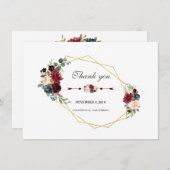 メルロネイビーブルーフローラ金ゴールドフレームありがとう サンキューカード (正面/裏面)