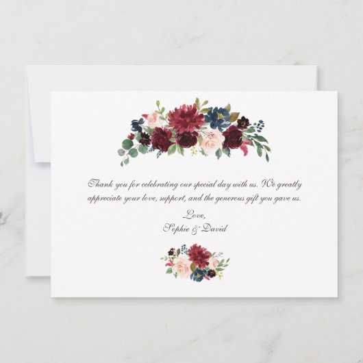 メルロネイビーブルーフローラ金ゴールドフレームありがとう サンキューカード (裏面)