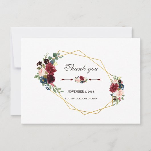 メルロネイビーブルーフローラ金ゴールドフレームありがとう サンキューカード (正面)