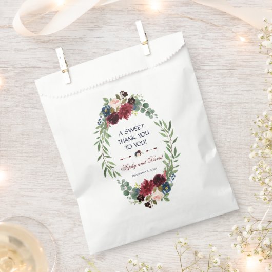 メルロネイビーブルーフローラ開花結婚の感謝 フェイバーバッグ (クリップ留めされた状態)