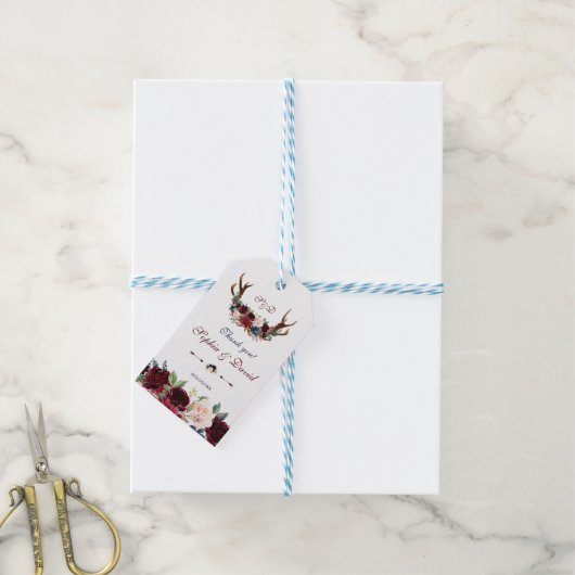 メルロネイビーブルーフローラ開花結婚ズ ギフトタグ (より糸付き)