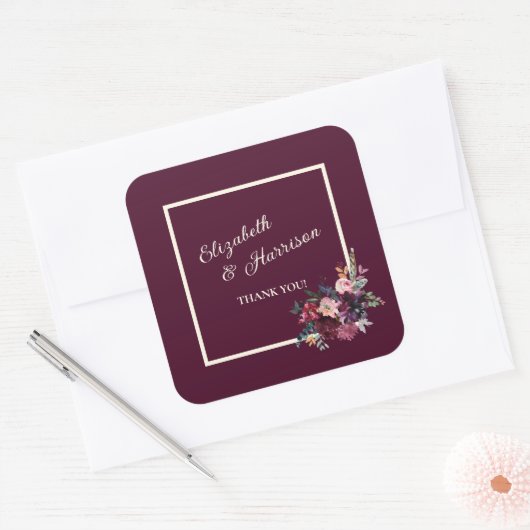 メルロブルゴーニュフローラフレームありがとうありがとう スクエアシール (封筒)