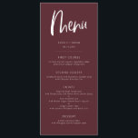 メルロモダンットミニマ結婚リスト メニュー<br><div class="desc">ボホモダンス結婚クリプトフォントを搭載したミニマルなディナーのメニューカード。背景色は白い文字でメルロレッド。</div>
