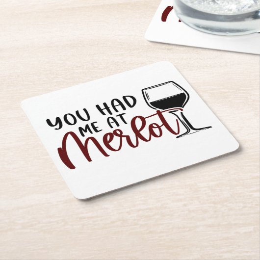 メルロワインコースター「メルロで私を食べた」 スクエアペーパーコースター (アングル)