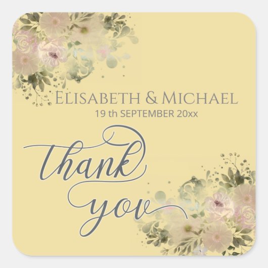 メルローイエローウォーターカラーボーフローラトレンディー スクエアシール (正面)