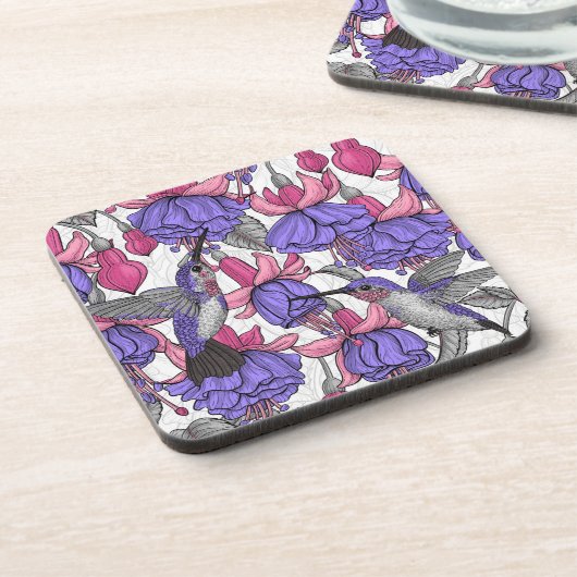 メルローズとピンクのハミングバードガーデン コースター (左側)