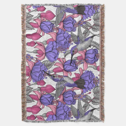 メルローズとピンクのハミングバードガーデン スローブランケット (正面縦)