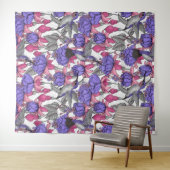 メルローズとピンクのハミングバードガーデン タペストリー (インサイチュ(横))