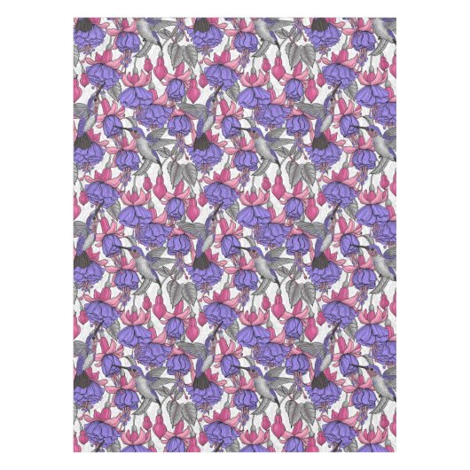 メルローズとピンクのハミングバードガーデン テーブルクロス (正面)