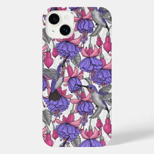 メルローズとピンクのハミングバードガーデン iPhoneケース (裏面)