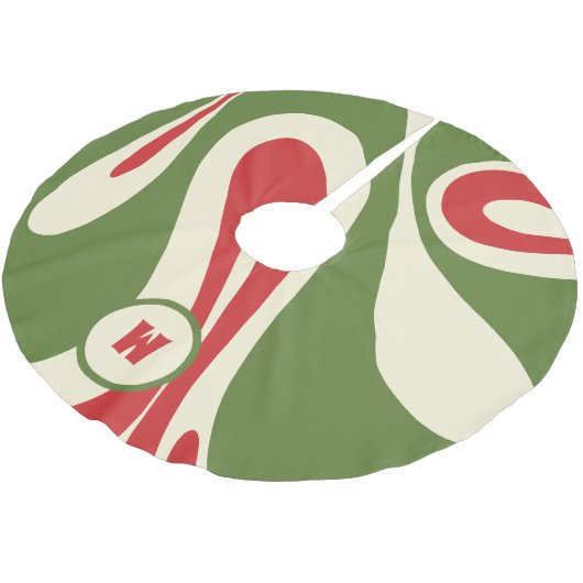 メルローフロートリップ（幻覚体験）のような抽象芸術クリスマスパターンイニシャル ブラッシュドポリエステルツリースカート (アングル)