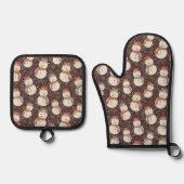 メルロー雪だるま – クリスマス雪だるまパターン赤。 鍋つかみ&鍋敷きセット (正面)