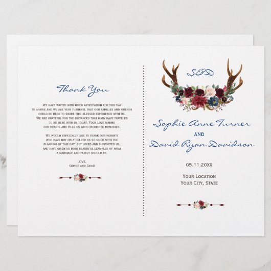 メルロ素朴ー海軍フローラ〔雄ジカの〕枝角結婚式 プログラム (正面/裏面)