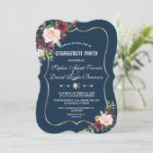 メルロ魅力的ーネイビーブルーフローラ婚約パーティ 招待状 (スタンド正面)