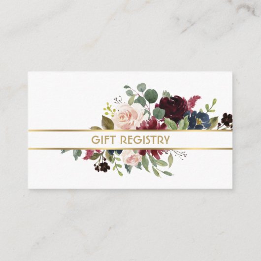 メルロ&ネイビーフローラ結婚のイベントギフトレジストリ エンクロージャーカード (裏面)