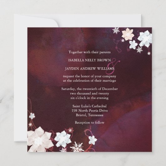 メルロ+ホワイトウィンターきらきら光るズ結婚ガーランド 招待状 (裏面)