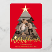 メレカリキマカクリスマスツリー切り出し赤写真 箔シーズンカード (正面)