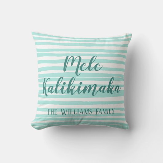 メレカリキマカシックティール(緑がかった色)ストライプ クッション (正面)