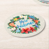 メレカリキマカハワイアンクリスマスリース ラウンドペーパーコースター (アングル)