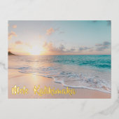 メレカリキマカビューティフルビーチクリスマス金ゴールド 箔シーズンポストカード (正面)