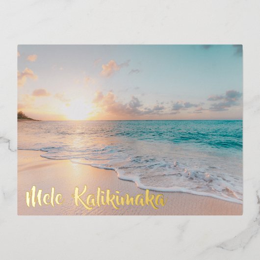 メレカリキマカビューティフルビーチクリスマス金ゴールド 箔シーズンポストカード (正面)