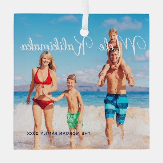 メレカリキマカファミリー写真ビーチクリスマス2022 ガラスオーナメント (裏面)