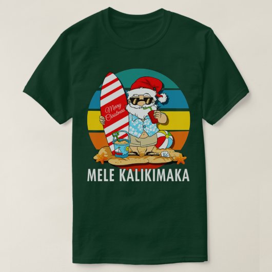 メレカリキマカメリークリスマスレトロハワイアンサン Tシャツ (デザイン正面)