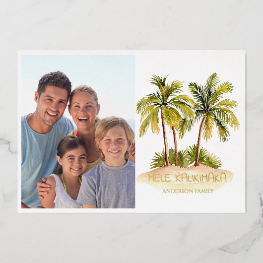 メレカリキマカ写真ハワイアンクリスマス金ゴールド 箔シーズンカード (正面)