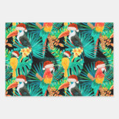 メレカリキマカ熱帯ジャングルの鳥とストライプ  ラッピングペーパーシート (正面3)