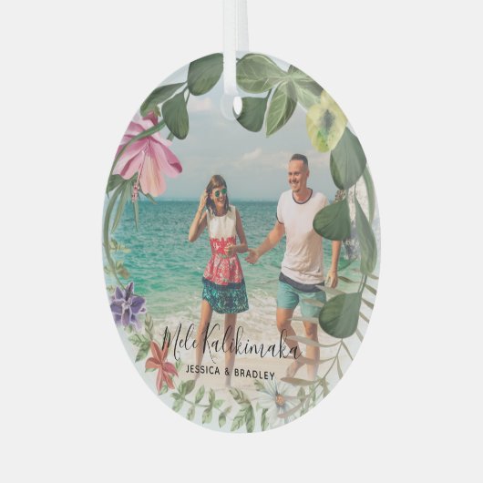 メレカリキマカ熱帯リースフォトグラスオルネーム ガラスオーナメント (正面左)