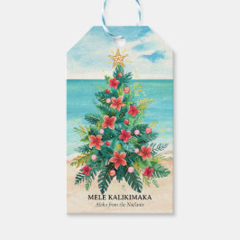 メレ・カリキマカ　トロピカル・ビーチ・パームツリー・クリスマス ギフトタグ
