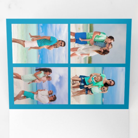 メレ・カリキマカ ファミリーフォトコラージュ 青い海 三つ折りクリスマスカード (内部最初)