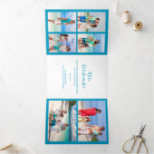 メレ・カリキマカ ファミリー フォト コラージュ 青い海辺 三つ折りクリスマスカード (内部)