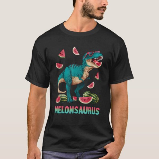 メロおもしろいンサウルススイカ恐竜Tレックス夏 Tシャツ (正面)