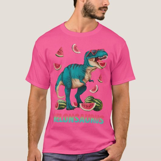 メロおもしろいンサウルススイカ恐竜Tレックス夏 Tシャツ (正面)