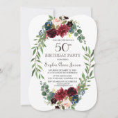 メロエレガントットネイビーブルーフローラ50誕生日 招待状 (正面)