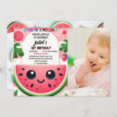 メロクールン1歳の誕生日にピンクの夏の1日 招待状 (正面/裏面)