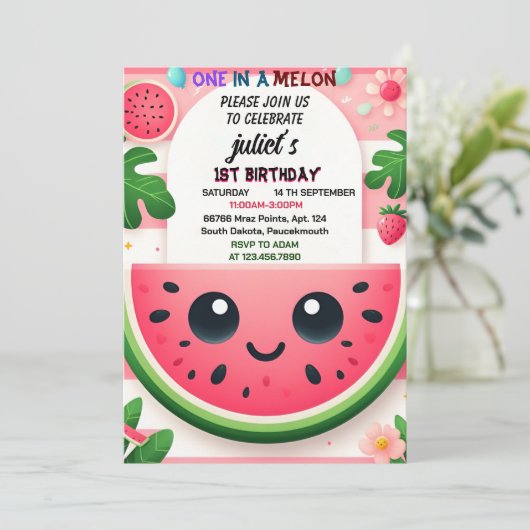 メロクールン1歳の誕生日にピンクの夏の1日 招待状 (スタンド正面)