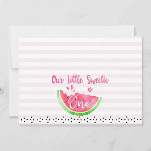 メロストライプのンのピンクの写真1歳の誕生日 招待状 (裏面)