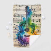 メロディカラフル:絵を描ヴィンテージ音楽のギター ゴルフタオル (インサイチュ)